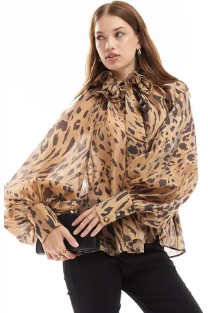 & OTHER STORIES Volume blouse with rose corsage tie neck in -Neutral