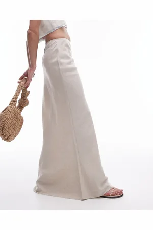 Topshop Linen bias midi skirt in -Neutral