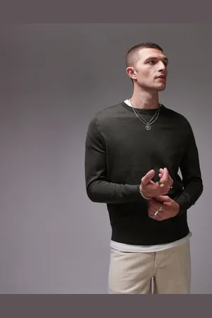 ARKET Knitted crew neck jumper in light khaki-Green