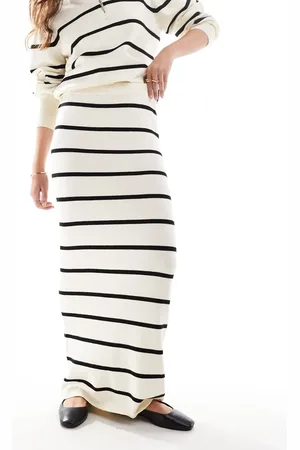 Y.A.S Knitted maxi skirt in and black stripes (part of a set)-White