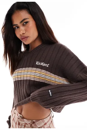 Kickers Cropped knitted cricket jumper with embroidered logo in brown-Multi