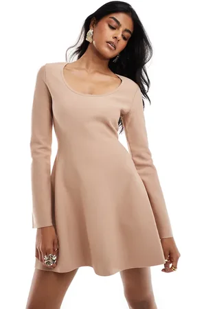 & OTHER STORIES Knitted scoop neck mini dress with bell sleeves in light -Neutral