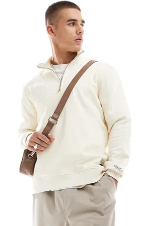 Only & Sons High neck 1/4 zip sweater in cream-Brown