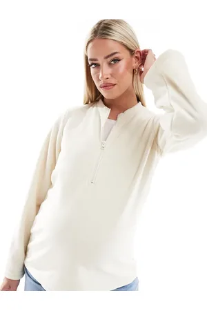 Mama;licious Mamalicious Maternity zip front fleece with wide sleeves in -White