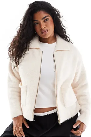 In The Style Knitted zip through pocket detail cardigan in -White