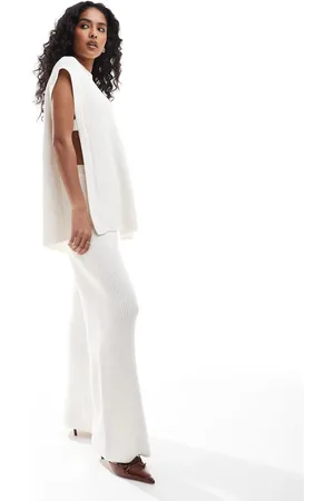 SNDYS Cotton knitted wide leg pants in white (part of a set)