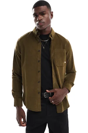 Farah Spencer cord long sleeve shirt in khaki-Green