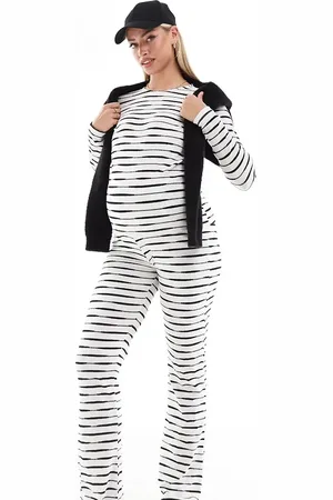 Mama;licious Mamalicious Maternity ribbed jersey flares in mono spacedye (part of a set)-White