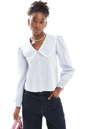 Motel Nelcy striped collar detail blouse in light blue