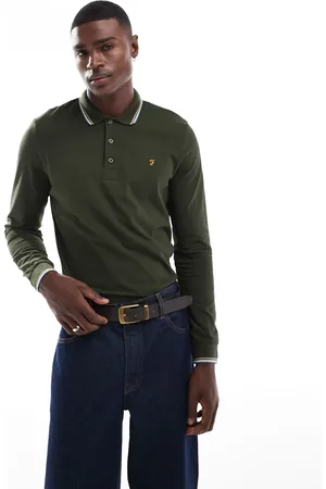 Farah Alvin tipped long sleeve polo in -Green