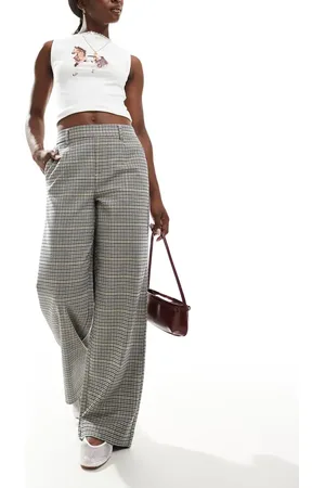 Object Smart pull on wide leg pants in multi check-White