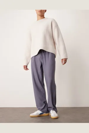 ASOS Baggy pants in teal pinstripe (part of a set)-Neutral