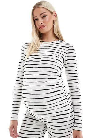 Mama;licious Mamalicious Maternity ribbed jersey top in mono spacedye (part of a set)-White