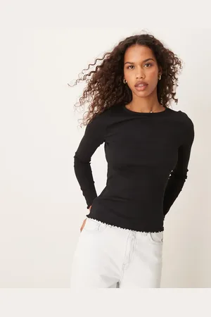 New Look Long sleeve lettuce edge top in