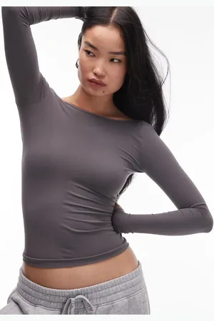 Free People Scoop back baby long sleeve t-shirt in grey
