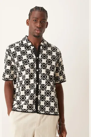 Abercrombie & Fitch Pattern crochet knit button up polo in