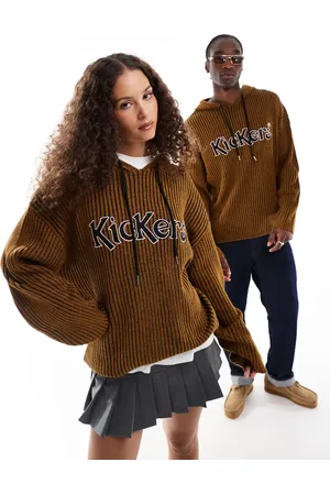 Kickers Relaxed knitted hoodie in stripe with logo-Multi