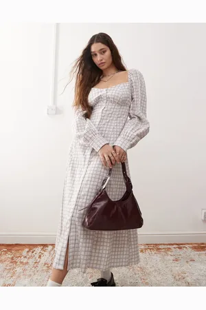 Monki Long sleeve full length square neck dress in