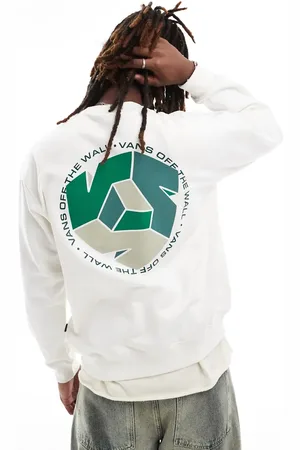 Vans V back print crew sweatshirt in off white