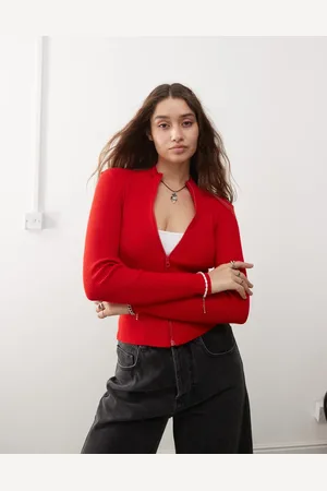 Noisy May Zip through knitted top in red
