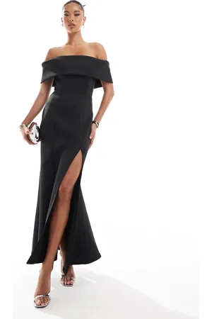 Jarlo Straight bardot gown with fishtail skirt in