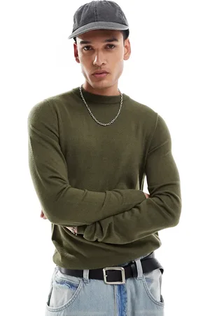 COLLUSION Soft knitted crew neck jumper in olive-No colour