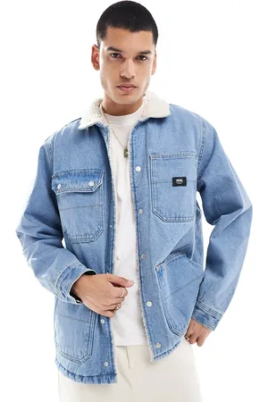 Vans Drill chore denim jacket in washed blue with sherpa