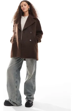 Monki Brushed faux fur double breasted coat in