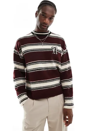 The Ragged Priest Stripe distressed long sleeve t-shirt in red & white