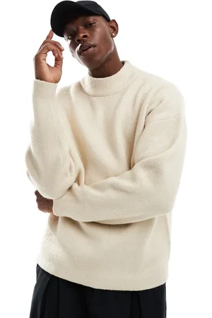 ADPT. Oversized crew neck jumper in cream-White