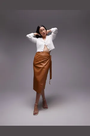 Never Fully Dressed PU wrap midi skirt in -Neutral