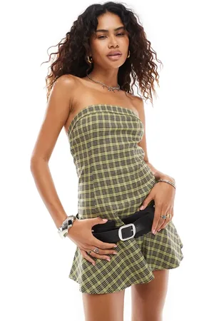 Motel Hadia drop waist mini dress in yellow check