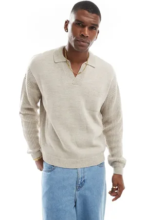 ASOS Knitted relaxed long sleeve polo jumper in