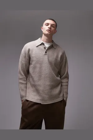 Topman Relaxed fit compact knit polo jumper in -Neutral