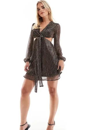 TFNC Pleated shimmer mini dress in -Gold