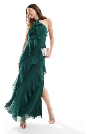 Pretty Lavish Halter ruffle maxi dress in green