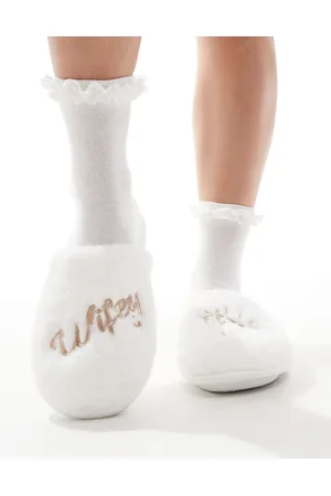 SEQWL Bridal embellished slippers in white