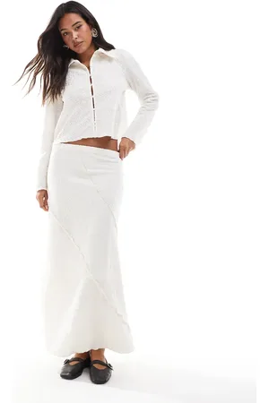 Object Textured maxi skirt with seam detail in tofu (part of a set)-White