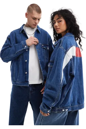 Tommy Hilfiger Aiden unisex denim trucker jacket in mid wash-Blue
