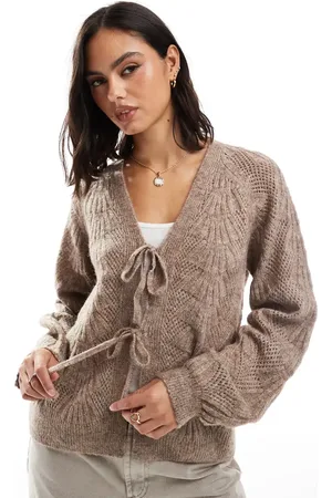 Object Knitted tie front cardigan in -Neutral