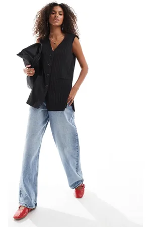 Object Longline waistcoat in grey pinstripe