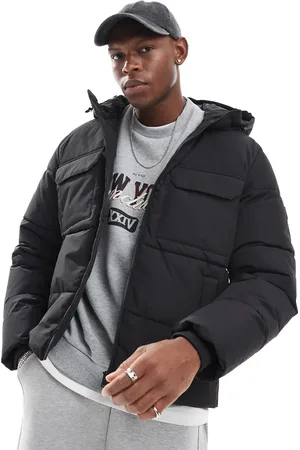 Only & Sons Padded coat with hood & utility pockets in