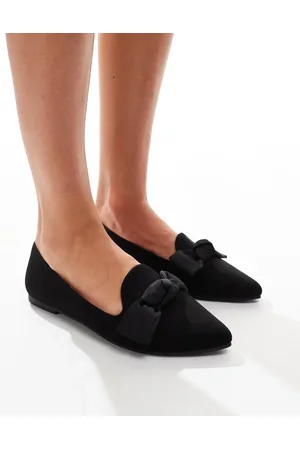 London Rebel Florence pointed bow flat shoes in black
