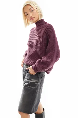 Monki Libby high neck knitted rib jumper in -Purple