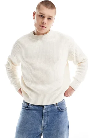 Bershka Fisherman ribbed jumper in ecru