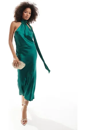 Pretty Lavish Satin scarf midaxi dress in -Green