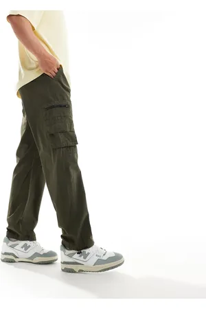 Brave Soul Loose fit multi pocket cargo pants with ankle drawcord in khaki