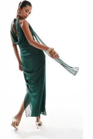 Pretty Lavish Extreme cowl midaxi dress in green