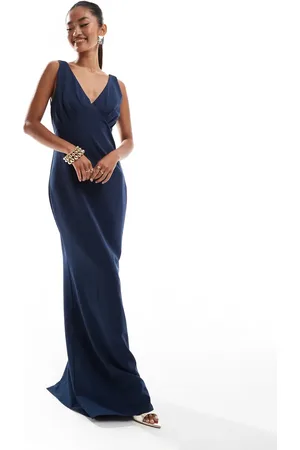 Pretty Lavish Bridesmaid crepe maxi dress in midnight