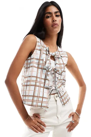 ONLY Tie front waistcoat in check-Grey